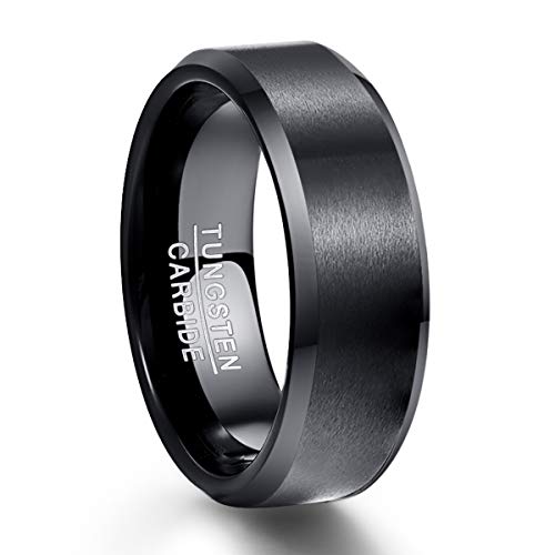 NUNCAD 8mm Ring Schwarz Herren Damen Partner aus Wolfram Gebürstet für Hochzeit Valentinstag Geburtstag Partnerschaft