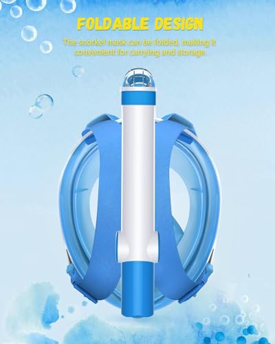 Image of Delavala Full Face Snorkeling Mask Diving Gear - Dry Top System,180 Degree Panoramic View Snorkeling Mask with Camera Mount,Safe Breathing,Anti-Leak Anti-Fog-Swim Fins (Blue - Large /X-Large)