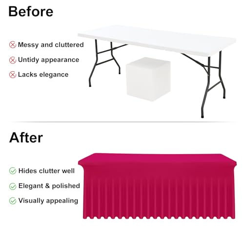 Moosfor Spandex Fitted 6FT Rectangle Tablecloth, Elastic Stretch Wrinkle Resistant Table Skirt, Washable Reusable Table Cover for Wedding, Banquet, Party, Events (Fuchsia, 72Lx30Wx30H Inch) by Moosfor - Used condition - Image 4