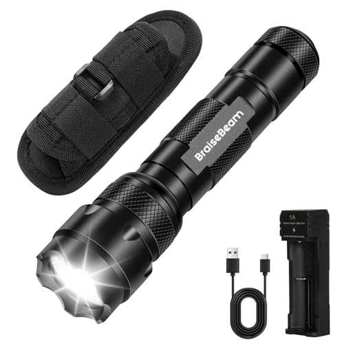BraiseBeam DP2-W Tactical Torch with Holster, 1000 High Lumens Police Torch with Belt Holder, LED Law Enforcement Flashlight with Holster for Duty Belt