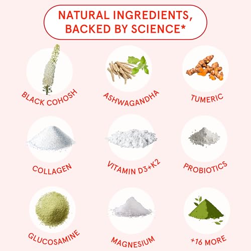 Peach Perfect Menopause Multivitamin | 21 Vitamins for Women 45+ | Black Cohosh, Ashwagandha, Vitamin D3+K2, Probiotics & Collagen | Support for Hot Flashes, Mood Swings, Joint & Skin Health | 30 SVG - Image 6