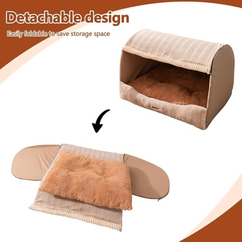 Hundehöhle, Hundehöhle für Große Hunde, Hundebett Höhle mit Herausnehmbarem Kissen, Halboffenes Design, Verstärkte Kanten, Rutschfester Boden,Yellow-XXL