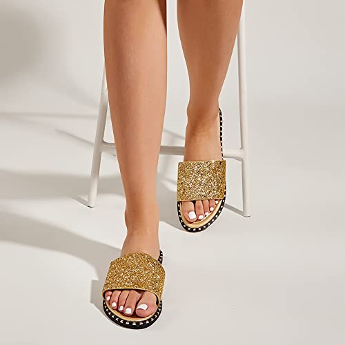 Image of Women's Open Toe Flat Sandals Rhinestone Glitter On Casual Fashion Slippers Quick Drying Indoor & Outdoor Slides