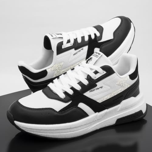 Image of Red Tape Men's Sneakers Black White Mesh Pu Round Toe Lace-Up