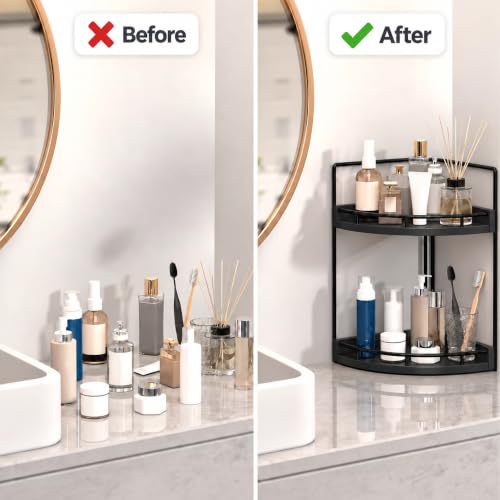 Image of Dorhors Corner Bathroom Counter Organizer,Vanity Countertop Storage Shelf