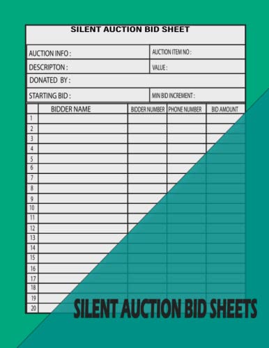 Silent Auction Bid Sheets: Bid paper for all items auctioned, to collect and track donations, 100 Pages 8.5 x 11