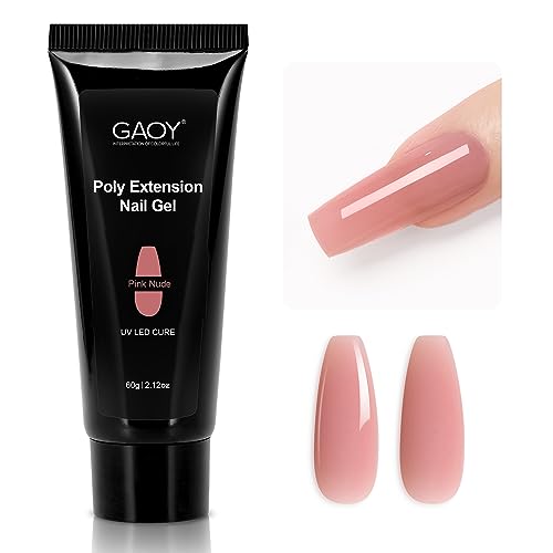 GAOY Poly Gel, 60g Nail Extension Gel, Pink Nude Builder Enhancement for Beginner & Professional Nail Art Salon DIY at Home