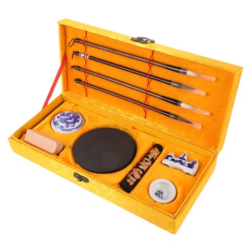 Uonlytech 1Set Chinese Calligraphy Brush for Students Portable Writing Brush Ink Stone Calligraphy Practice Kit for Beginners Lightweight Safe Design for Easy Use