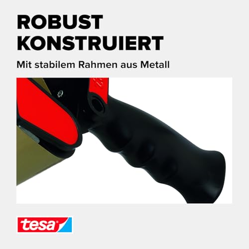 tesa Handabroller CLASSIC - Universeller Abroller für Klebebänder - mit robuster Metallhalterung - für Paketbänder mit bis zu 50 mm Breite