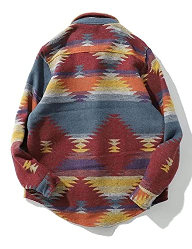 Image of FindThy Men's Brushed Flannel Shirts Ethnic Aztec Print Button Up Lapel Tribal Shirt Jacket Shacket