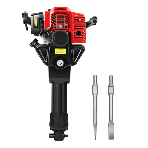 52CC Gas Jack Hammer, 2.4HP 2 Stroke Jack Hammer Concrete Breaker Jackhammer Demolition, Petrol Concrete Breaker Punch Impact Drill with 2 Pickaxes for Construction Metalworking Projects
