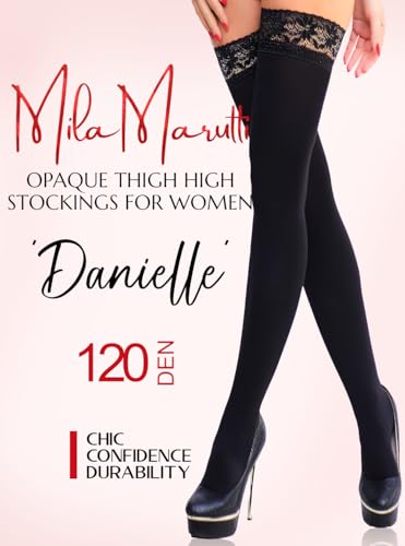 Mila Marutti Black Thigh High Stockings for Women | Opaque Thigh High High Tights Pantyhose 120D - Made in EU2
