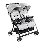 Chicco OHlalà Twin Geschwisterwagen von Geburt bis 15 kg,Kinderwagen für Zwillinge und Geschwister,Verstellbarer Faltbarer Zwillingsbuggy,Regenschutz und Ausziehbares Verdeck,Silber,1 Stück (1er Pack)