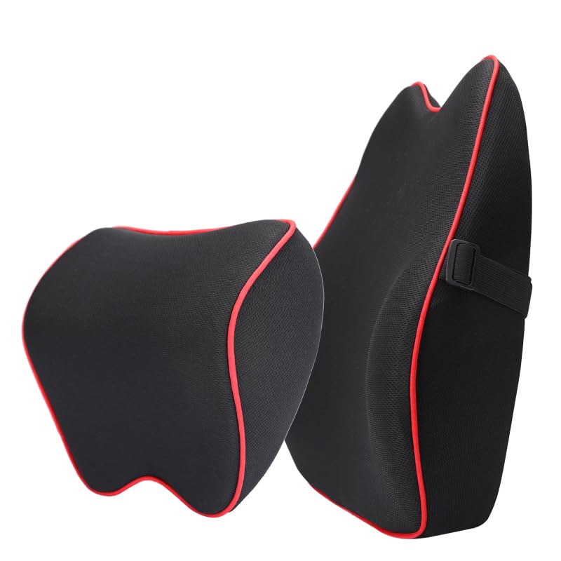 GUKIYUSI Lumbar Support Pillow and Neck Pillow for Car and Office Chair, Memory Foam Car Seat Cushion Back Support Pillows, Ergonomic Pillow Car Headrest Pillow for Driving/Office/Desk, Black