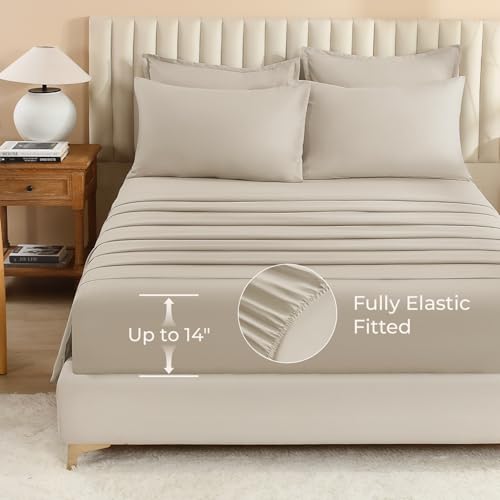 Image of Litanika Comforter Full Size Sets Oatmeal - 7 Pieces Bed in a Bag Full Bedding Comforter Sets, Plain Lightweight Bed Set with Comforter, Sheets, Pillowcases & Shams