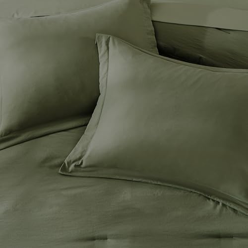 Image of Oversized Queen Comforter Set -7 Pieces Soft Bed in a Bag Queen Bedding Set | Prewashed All Season Comforter with Sheets, Pillow Shams & Pillowcases,Olive Green
