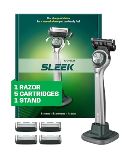 Image of DORCO SLEEK 6 Blade Razor for Men with Multi-Flex Technology for a Smooth & Comfortable Shave | Cartridge Razor for Men, Razor Handle with Stand + 5 Cartridges
