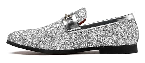 Image of Men Loafer Metallic Textured Slip-on Glitter Sequins Fashion Wedding Dress Shoes Golden