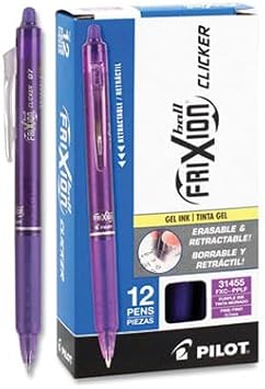 Pilot, FriXion Clicker Erasable Gel Pens, Fine Point Pens 0.7 mm, Pack of 12, Purple