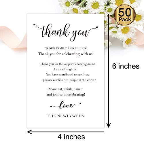 50 Wedding Thank You Place Setting Cards, Wedding Table Centerpieces and Wedding Decorations, Wedding Table Decorations, Wedding Favors for Guests, 4 x 6 Inch - Thumbnail 2