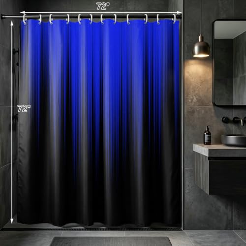 Image of AAtter Royal Blue and Black Shower Curtain, Ombre, 72x72 Inch, 12 Hooks
