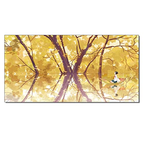 Posters Anime Fall Wall Art Little Girl Sitting On Leaves Rowing Boat Fall Art Canvas Wall Art Prints For Wall Decor Room Decor Bedroom Decor Gifts 24X48Inch(60X120Cm) Frame-Style #TOP15