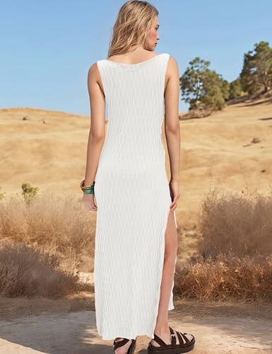 Image of Women's 2025 Summer Bodycon Midi Dress Sleeveless Ribbed Knit Sweater Dresses Vacation Party