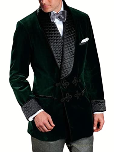 Smoking Jacket for Men Green Velvet Blazers Men Quilted Smoking Jacket Host Dinner Jacket Sports Blazer - Main Image
