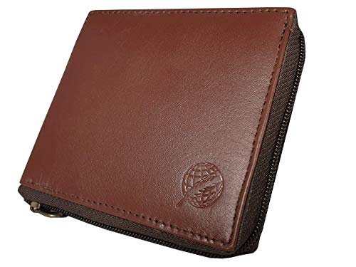 Roamlite Portefeuille Zippé pour Homme - Cuir avec Porte-Cartes Amovibles séparés - 9 emplacements pour Cartes, RL184A, Marron Clair - Pas de Blocage RFID Cover