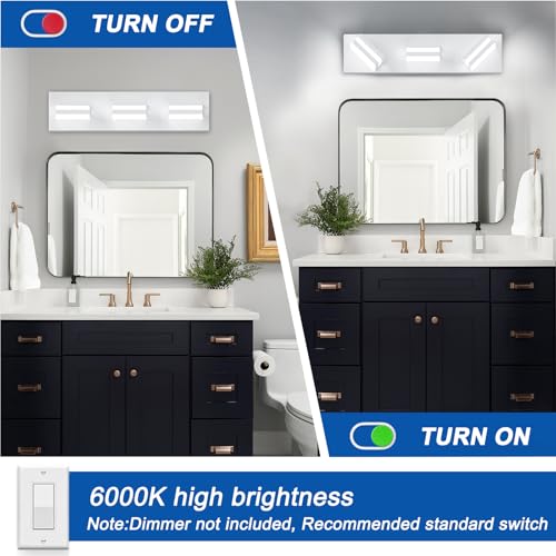 Image of IZORRO LED Modern Bathroom Lights Fixtures(3-Light,Dimmable,360Rotate),Matte White Acrylic Wall Lighting,Vanity Lights for Bathroom Over Mirror - 6000k 16In (No Assembly Required)