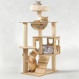 EUREKA ERGONOMIC Modern Wooden Cat Tree Tower - 46.5 Inch Sturdy Wood Cat Furniture with Large Scratching Post & Condo, Vibrant Yellow Cat Stand for Indoor Cats Large Adult, Multi-Level Cat House