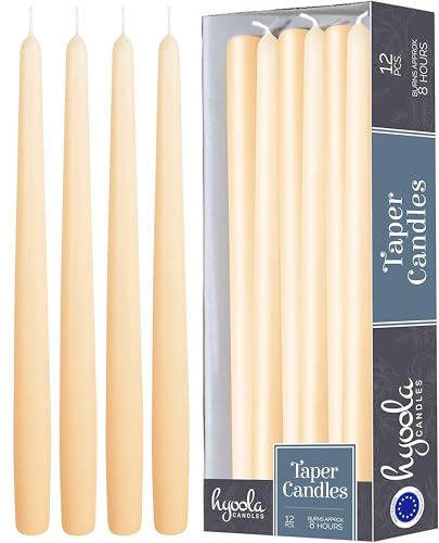 Hyoola Tall Taper Candles - 10 Inch Cream Dripless, Unscented Dinner Candle, Paraffin Wax with Cotton Wicks - 8 Hour Burn Time (Pack of 12)