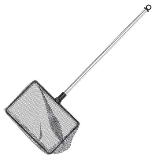 Pawfly 5 Inch Aquarium Fish Net with Telescopic Stainless Steel Handle Larger Square Net with Soft Fine Mesh Sludge Food Residue Wastes Skimming Cleaning Net for Fish Tanks Small Koi Ponds and Pools