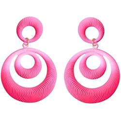 Pendientes Rosa Verde, Pendientes Grandes Redondos, Pendientes Personalizados, Pendientes Vintage Elegantes, Pendientes Colgantes Mujer, Grandes Pendientes, Colgante Pendientes de Moda(Rosa)