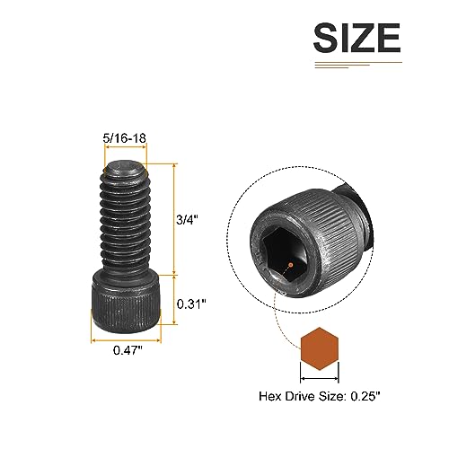 DTGN 5/16-18x3/4" Socket Head Cap Screws Bolts, 20Pcs 12.9 Grade Alloy Steel, Machine Hex Socket Screw, Hex Drive - Image 2