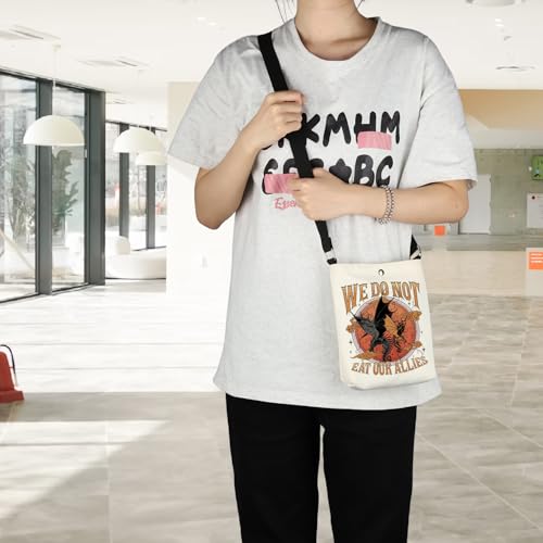 POFULL Dragon Rider Gift Romantasy Fantasy Book Lover Gift Bookish Gift We Do Not Eat Our Allies Crossbody Bag4