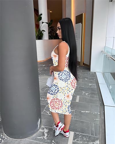 Image of Nimsruc Women Casual Sexy Tank Top Bodycon Dress Summer Pencil Sleeveless Basic Midi Club Dresses