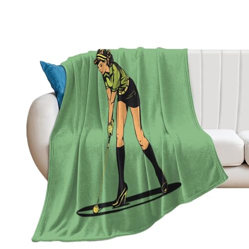 Golf Player Vintage Woman 80s Soft Flannel Blanket Throw Fashion Plush Blankets Lightweight Throws for Couch Bed 55