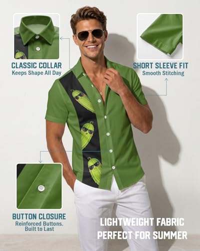 Image of 99TIMORO Funny Film Summer Button Down Shirt Men Short Sleeve Top | Movie Character Hawaiian Shirts for Men Lightweight Breathable Beach Vacation Business Casual Summer Gifts Classic Fit