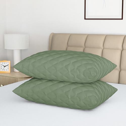 Image of LINENWALAS Cotton Quilted Pillow Cover - Set of 2 | Ultra-Soft, Cooling & Breathable | Skin & Hair Friendly |Zipper Closure | Sweat-Absorbent & Hypoallergenic (18x28 Inches, Avocado Green)