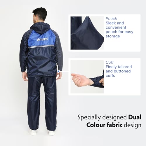 Image of Citizen Reversible Raincoat For Men With Inbuilt Hood, Waterproof Pant & Carry Pouch | Dual Color Sports Style | 190T Polyester With Pvc | Durable & Lightweight Standard Length Rainsuit