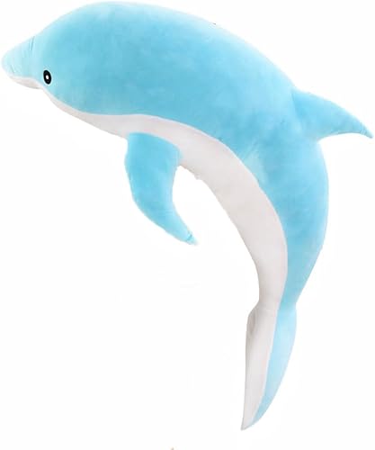 Almohada de felpa de delfín de 27.5 pulgadas, almohada de peluche de delfín azul, súper suave, juguetes de peluche para niños y niñas, cojín para