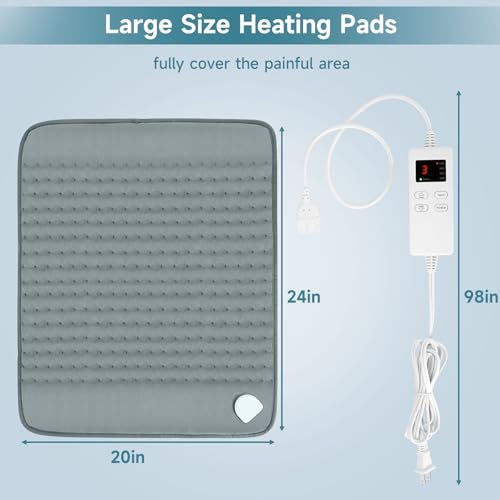 Image of 20 inch x 24 inch Heating Pad for Back Knee Leg Muscle Pain Cramps Relief, Electric Heating Pad for Women Mom Gifts with Moist Dry Option & 6 Heat Levels & Auto Off (Gray)