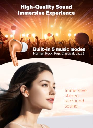 Image of Bucephalus Wireless Earbuds, Bluetooth 5.4 Ear Buds, ENC Noise Cancelling Headphones with 48H Playtime, Bass Stereo Sound, Compatible with iPhone, Android, Pad - Bright Orange