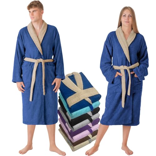 LEBENGOOD Albornoz Hombre 100% Algodón Rizo Americano 450 gsm – Bata de Baño para mujer Ducha, Suave, Absorbente, Unisex, OEKO TEX® (BicHom Navy, L)