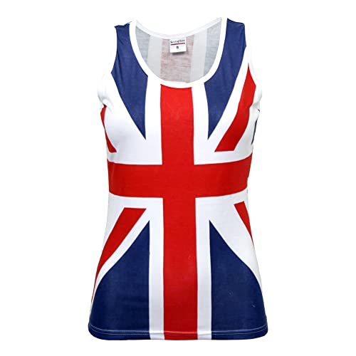 SPIRIT OF ESSEX Union Jack Vest top Women Ladies 100% Cotton Round Neck Union Jack Dresses for Women UK (as8 Alpha x_l Regular Regular) White