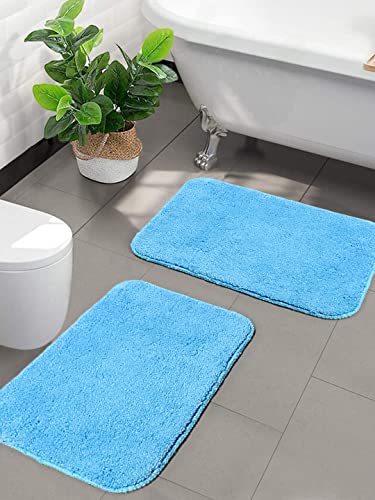 SARAL HOME EASY LIVING Microfiber Anti-Skid Rectangular Bath Mat Pack of 2 (Turquoise, 35X50 Cm)