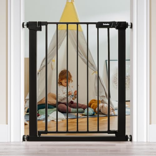 Image of BABELIO 27-30 Inch Narrow Easy Install Baby Gate, Fit for Small Stairs and Doorways, Auto-Close Design,Pressure Mounted Gate with Door for Child and Pets, NO Extensions,Black