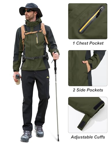 Image of MAGCOMSEN Men's Hooded Windproof Water Resistant Rain Jacket Windbreaker 5 Pockets for Hiking,Fishing,Runing