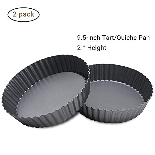 9.5-Inch Round Tart/Quiche Pan 2-Inch Height with Removable Base Bottom, Deep Dish Pie Non-Stick Pan